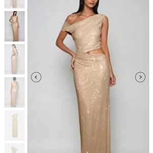 NWT Innovare Denim, Berlioz Diamante One Shoulder Dress In Apricot